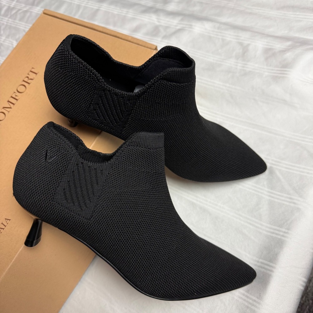Vivaia Kitten Heel Ankle Boots Knit Pointed Toe Black Booties Size 6 EUR‎ 36